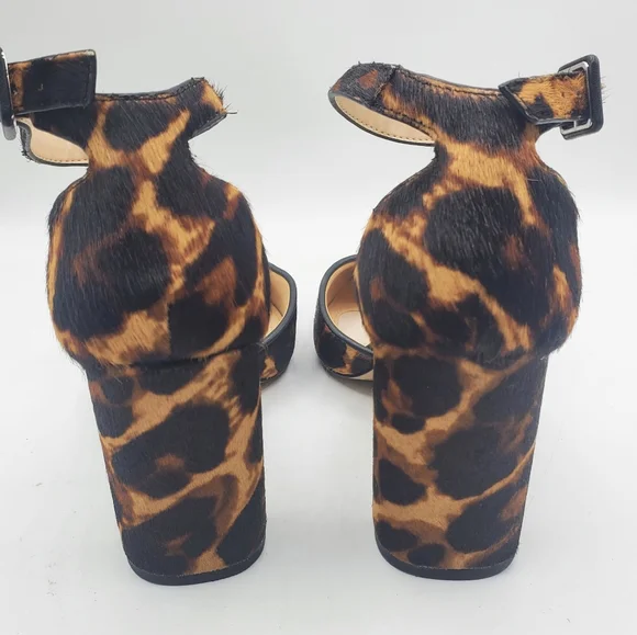 Alex Marie Leopard Ankle Strap Block Heels Leopard Print☆Real Fur - Picture 4 of 12